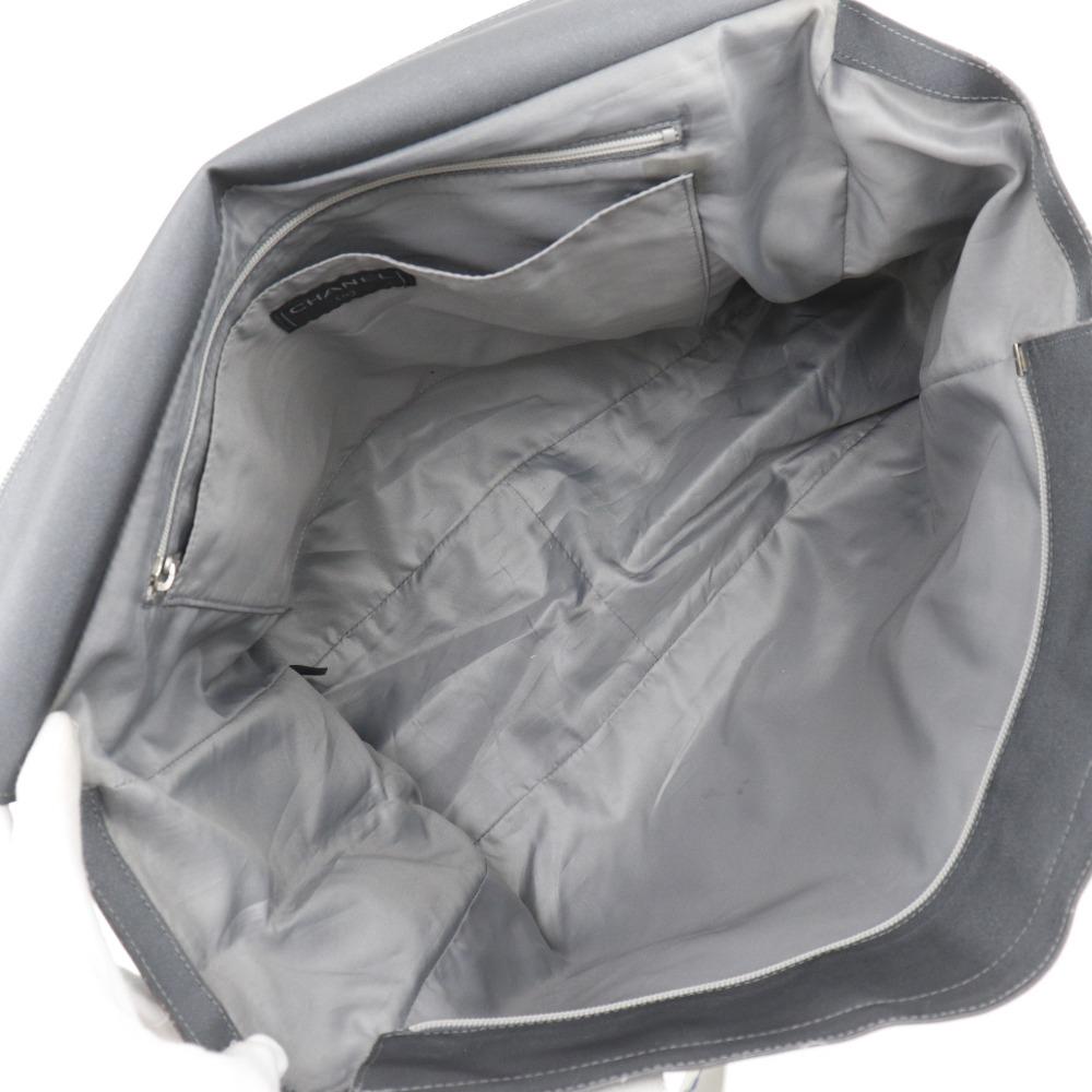 Chanel Logo Tote Bag Sports Line Gray Nylon Women Used