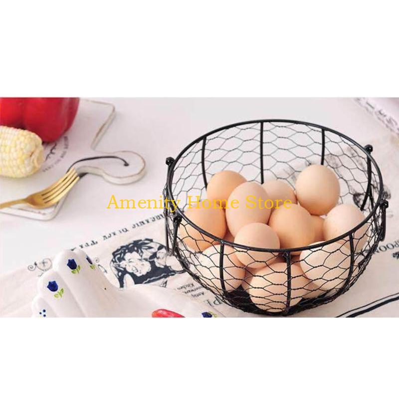 F26C Kitchen Storage Metal Wire Egg Basket Farm Chicken Cover Egg Holder Organizer for Case Nordic Snack Fruit Container