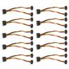 10Pcs SATA Power Adapter 15pin 1 Male to 2 Female Right Angle Connector Mains Cord for Transfer Data Charge