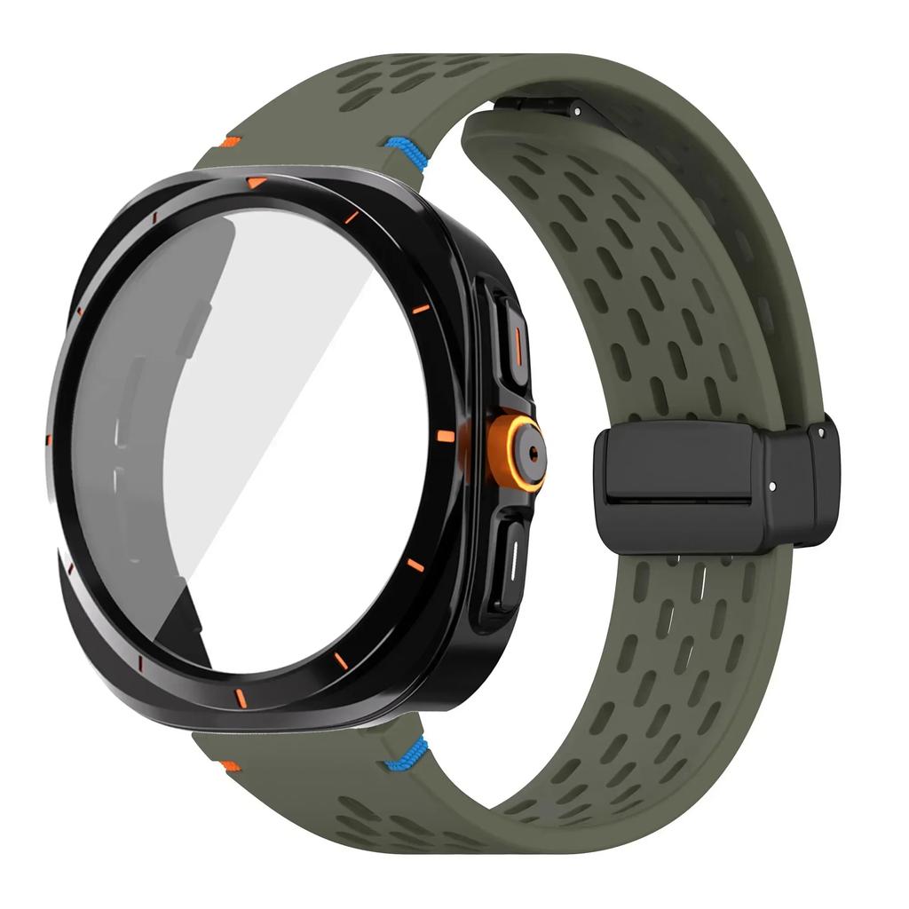 Case+Strap for Samsung Galaxy Watch 7 6 40mm 44mm Silicone Magnetic buckle Band Change To Ultra  Tempered Glass Screen Protector