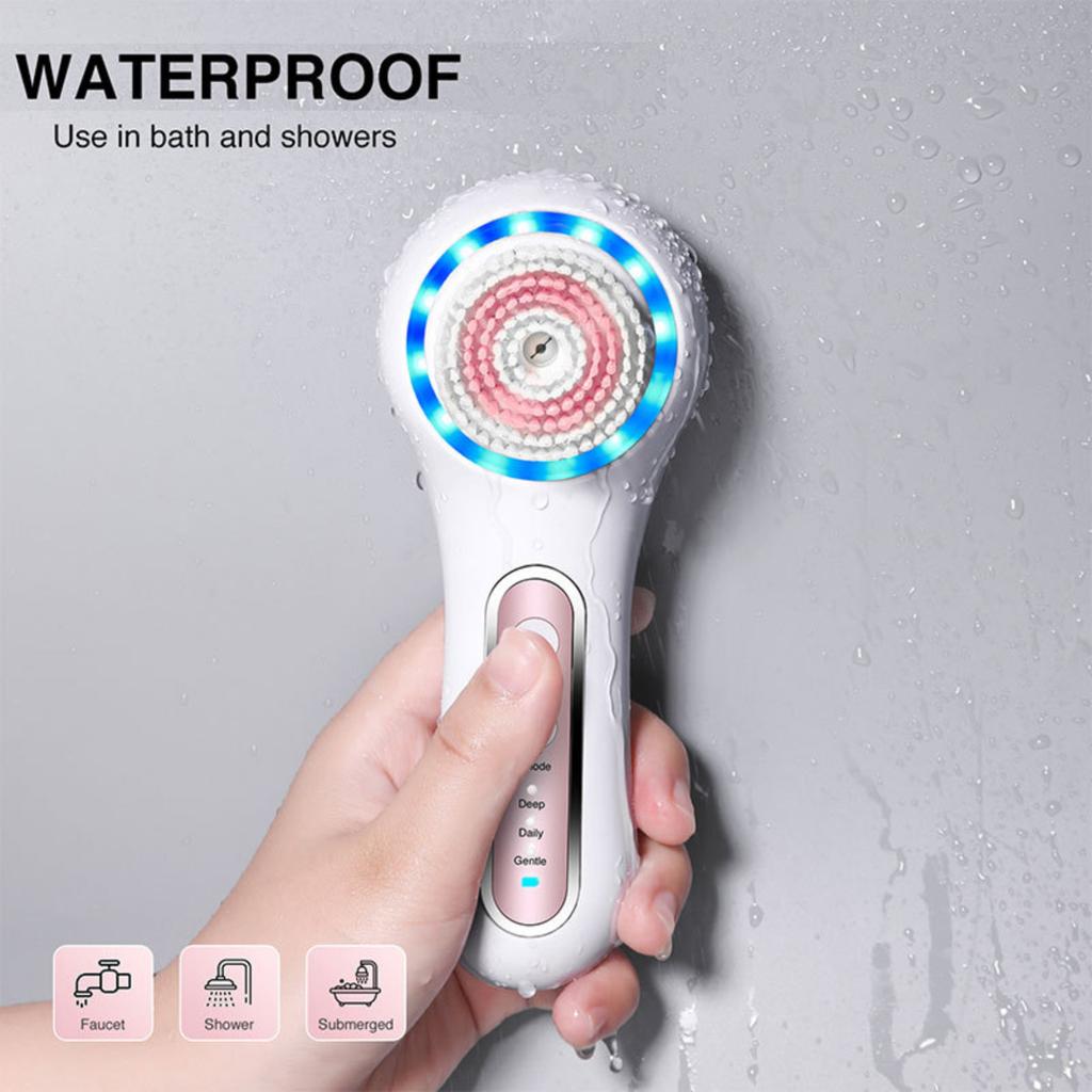 6-in-1 Electric Facial Cleansing Brush Deep Pore Cleanse Exfoliate Massage Waterproof USB Rechargeable Face Scrub Brush 6 Replaceable Brush Heads