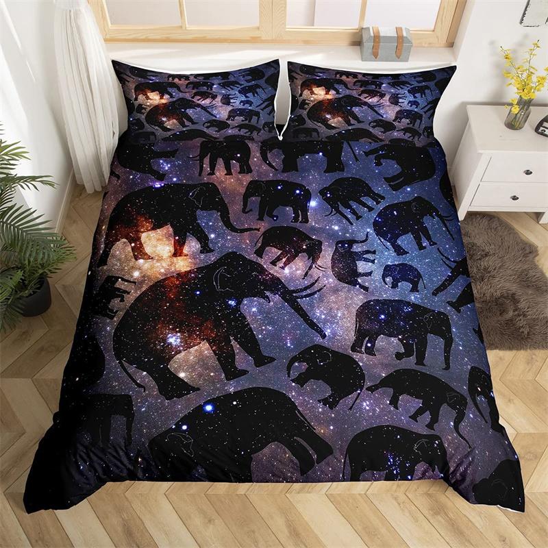 Raccoon Bedding Set Cute Cartoon Animal Duvet Cover Set Universe Galaxy Comforter Cover Polyester Red Starry Sky Bedspread Cover