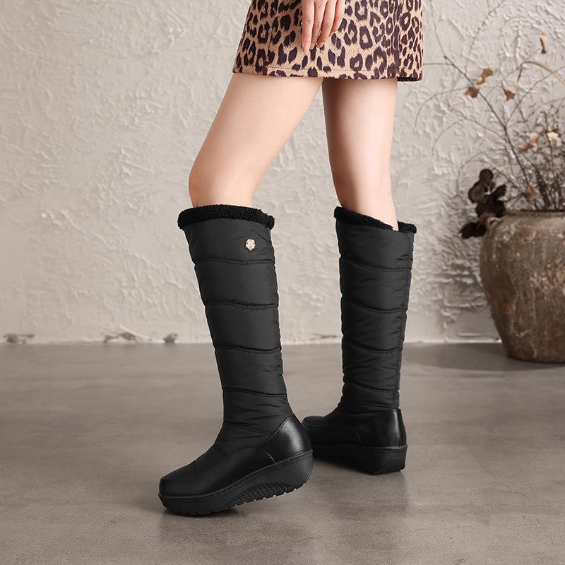 35--44 Stivali Suola Spessa Tacco Inclinato Stivali da Neve Donna Velluto Ispessito Stivali Imbottiti Stivali Lunghi Scarpe da Donna