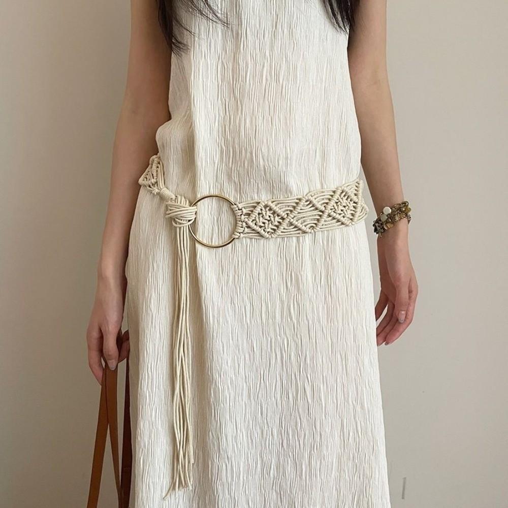 Handmade Woven Woven Tie Belt Soft Cotton Braided Waist Chain Ethnic Style Dress Belt