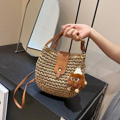Sommer Stroh Tasche Für Frauen Mode Halbkreis Umhängetaschen Rattan Handgemachte Messenger Handtasche Reise Strand Taschen Tote