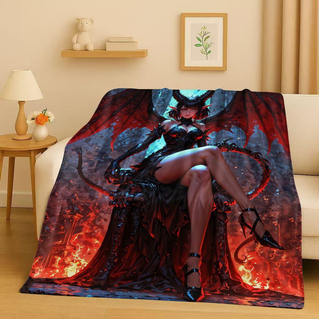 3D Gothic Dark Sexy Girls Cartoon Anime Characters Flannel Blanket,Soft Plush Throw for Home Bedroom Bed Sofa Cover Trave Gift
