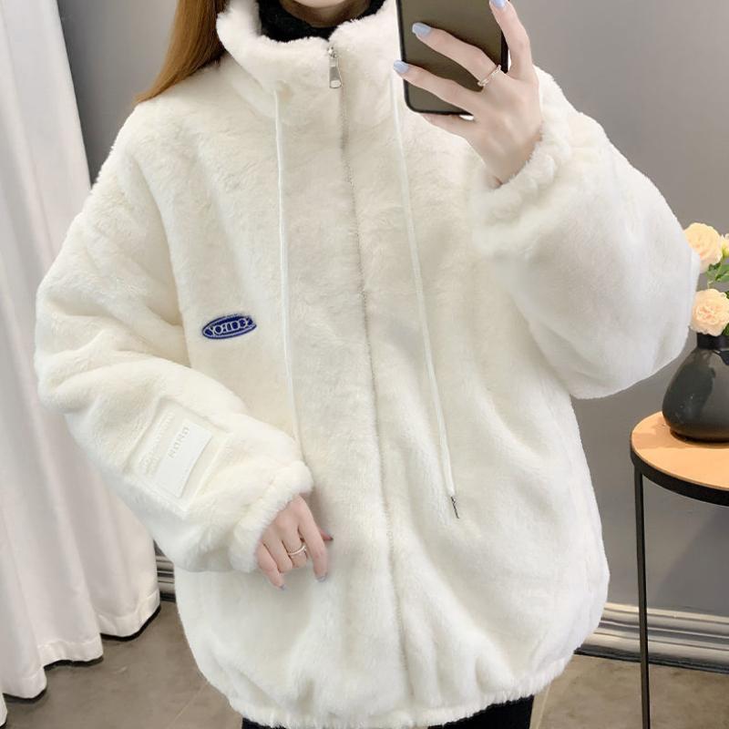 

IHUASU Женское пальто из искусственной овечьей шерсти, утепленное и подбитое, с небольшими духами, короткая хлопковая куртка, одежда из хлопка XL белый