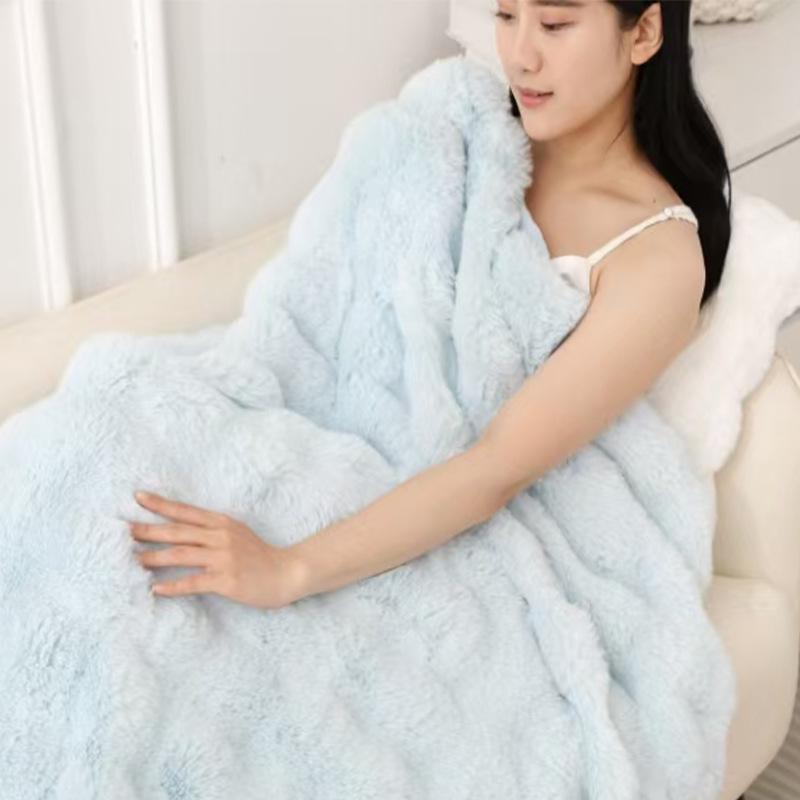 Tuscany Faux Rabbit Fur Bubble Fleece Blanket - Cozy Winter & Summer Sofa Throw