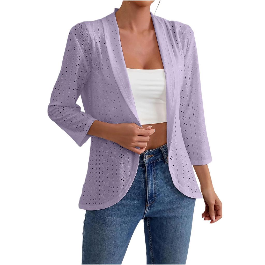 Women's Fashionable Casual Three-Quarter Sleeve Solid Color Cardigan Jacket
