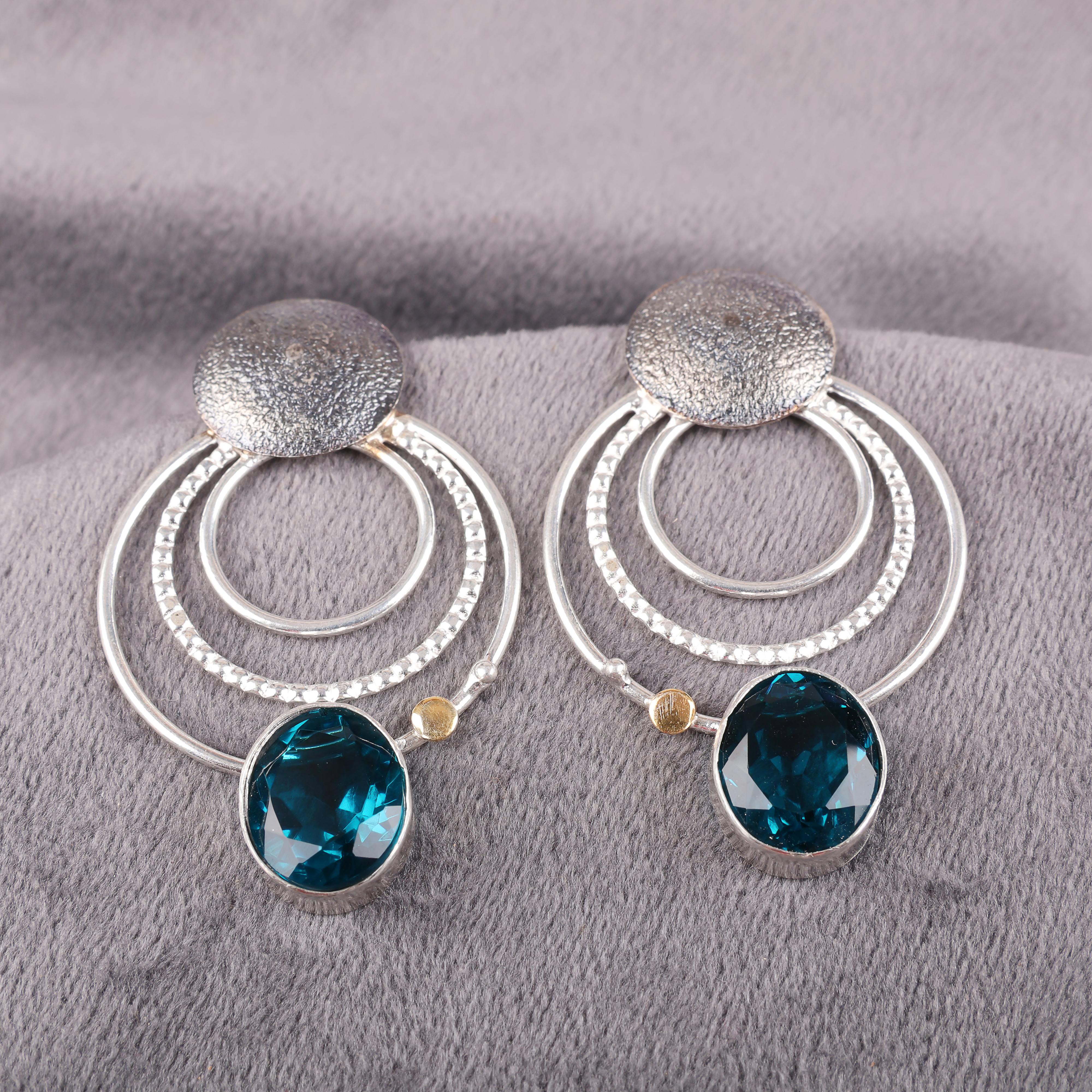 

Апатит Ювелирные изделия из серебра ручной работы, Серьги из стерлингового серебра 925 пробы, Красивые ювелирные изделия с драгоценными камнями ручной работы, Серьги с апатитом для нее 1.85 Inches синий