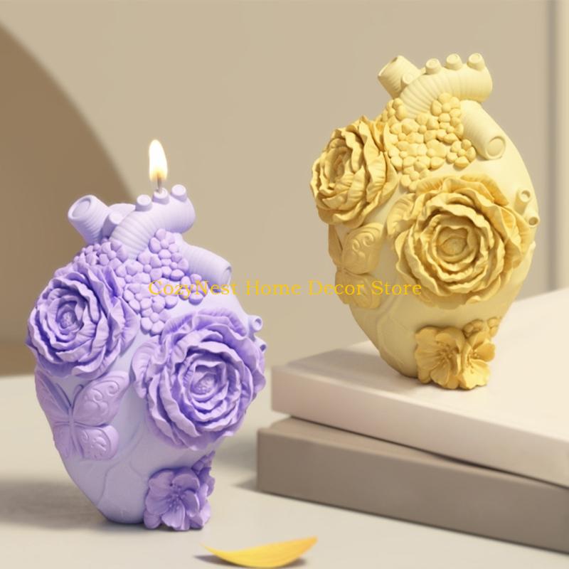 92MF 3D Flower Silicone Molds Plasters Molds Epoxy Resin Molds Flower Heart Candle Molds Ornament Molds Casting Molds