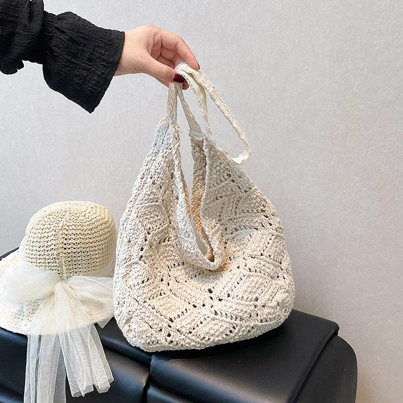 

Красивая сумка-тоут из полого плетения с цветочным узором, новая сумка большой вместимости на плечо/подмышку, легкая и универсальная сумка