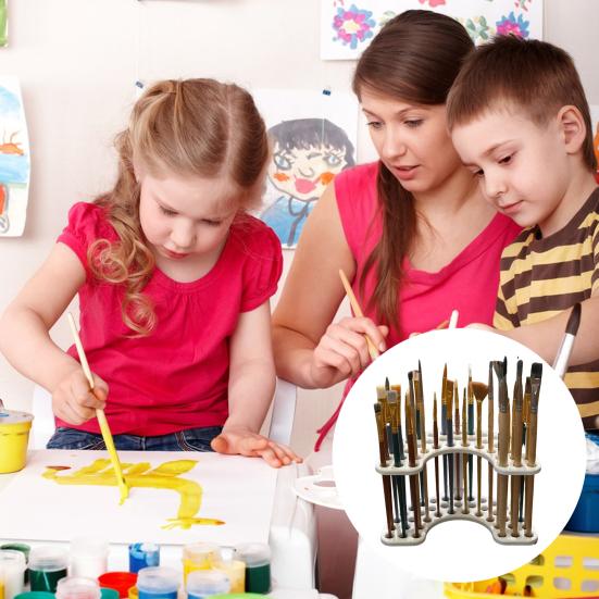 Multi-Hole Paintbrush Holder Adjustable Artist Storage Rack for Brushes Pens Plastic Paint Brush Organizer for Crafting Miniature Painting
