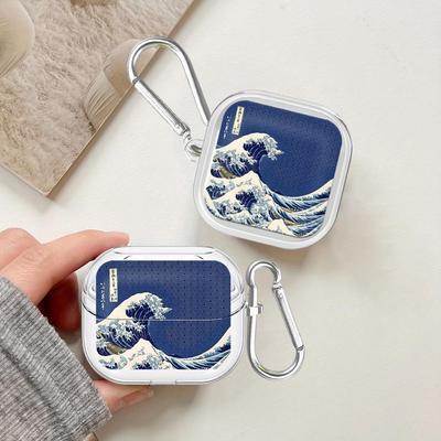 Przezroczyste Etui Pokrowiec Na Słuchawki Z Haczykiem Dla Samsung Galaxy Buds 4Pro 4 Pro Live 3Pro 3 FE 2Pro 2 Kreskówka Ocean Tsunami
