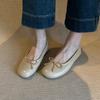 2025 new French ballet shallow mouth single shoes women's retro versatile bow one pedal round head Mary Jane shoes