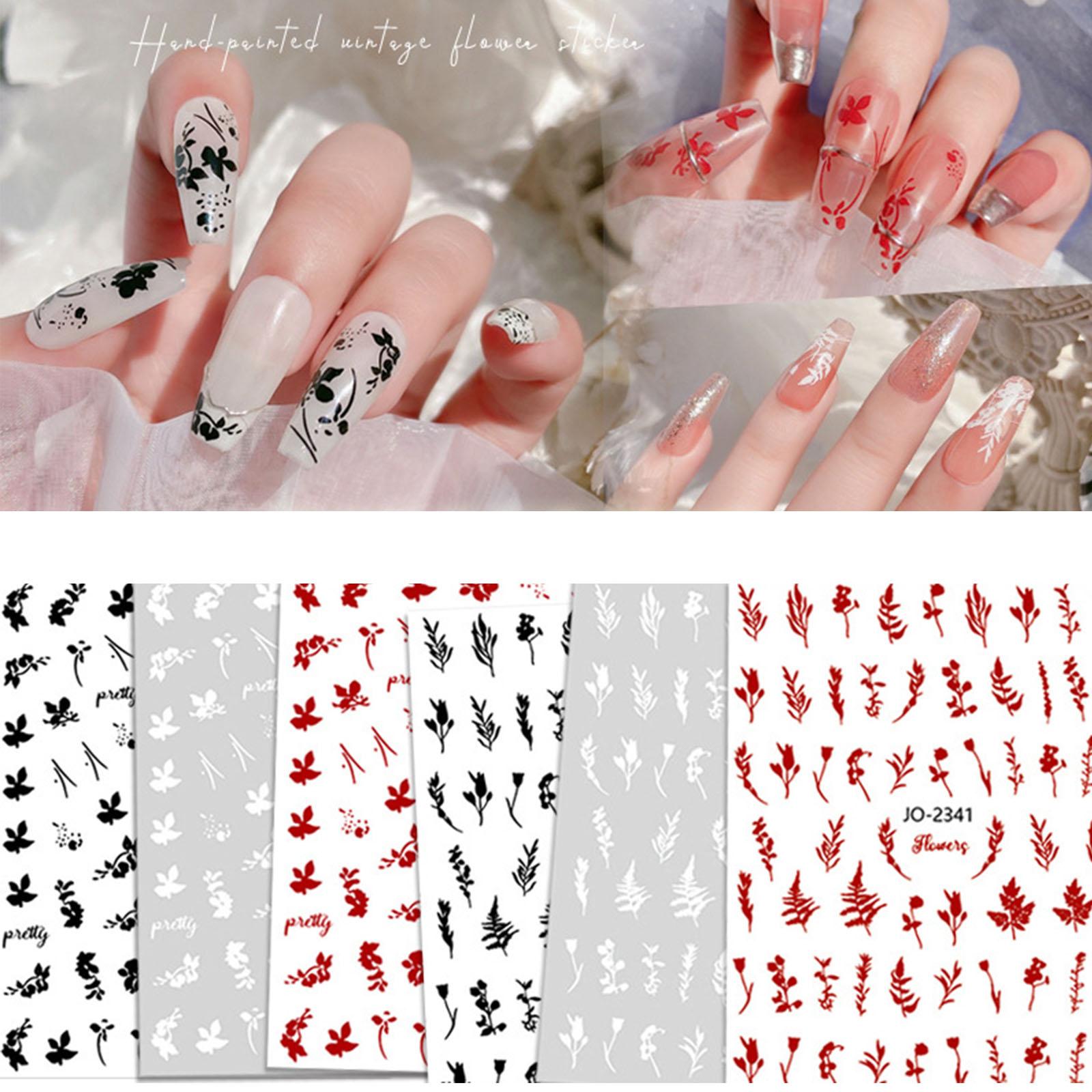 

Наклейки для ногтей с цветами, 3D самоклеящиеся листочки для французского дизайна ногтей, наклейки с цветочным узором и виноградной лозой, весенние наклейки для дизайна ногтей