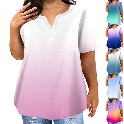 Women's Large Size T-Shirt Casual Solid Color V-Neck Short Sleeve Pocket Top