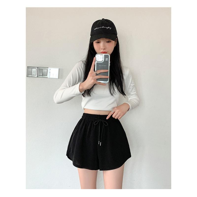 Letnie Cienkie Szorty Fitness do Biegania Damskie Luźne Casualowe Duży Rozmiar Szerokie Nogawki Spodnie z Wysokim Stanem w Linię A Sportowe Szorty Hot Pants