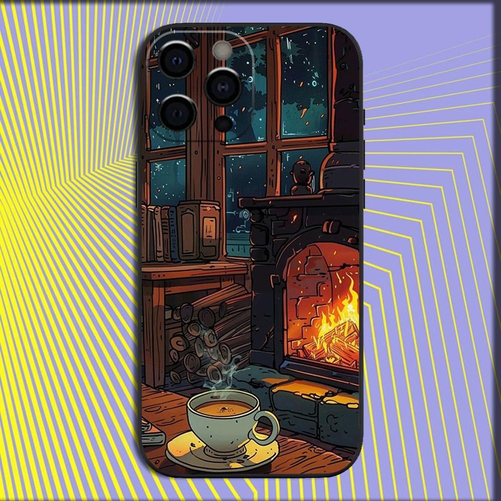 Coffee Study Book illustration Phone Case For iPhone 16,15,14,13,12,11,Pro,X,XS,Max,XR,Plus,Mini Soft Black Cover iPhone13mini