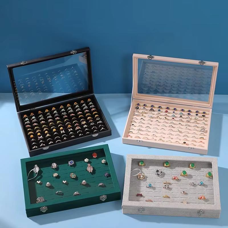 100 Slots Jewelry Rings Display Organizer Case Gift Holder Earrings Storage Box Jewelry Accessories