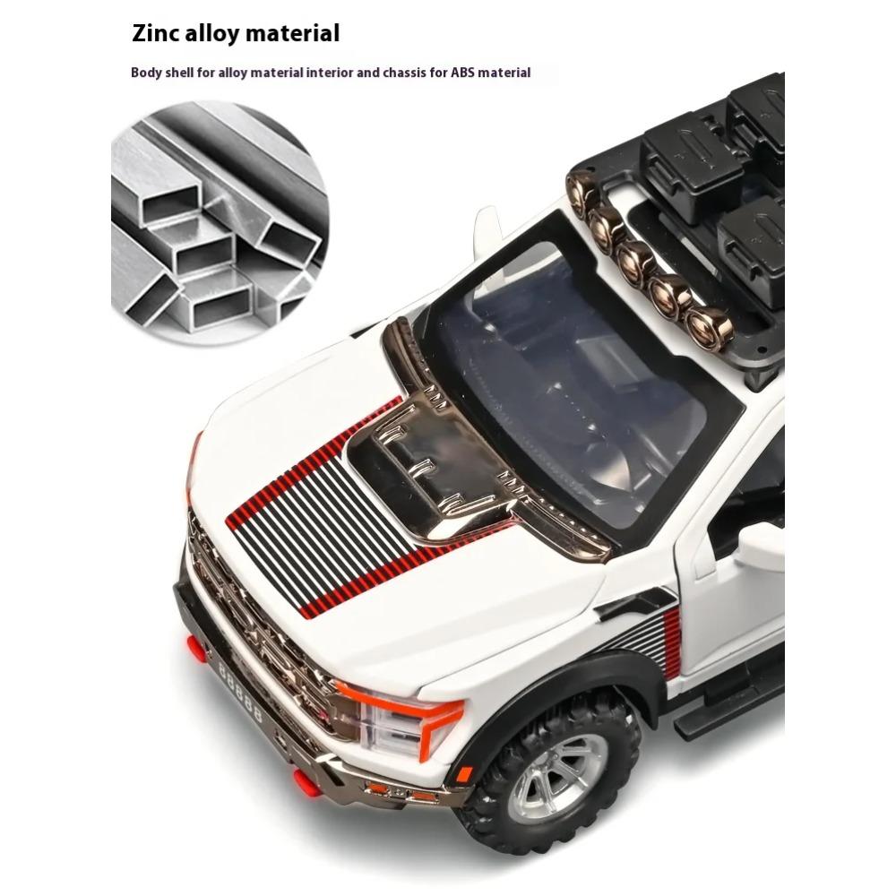 1/24 Scale Ford Raptor Pickup F-150 Alloy Car Model Simulation Off-Road Vehicle, Boy Gift, Sound and Light Children's Toy Ornaments