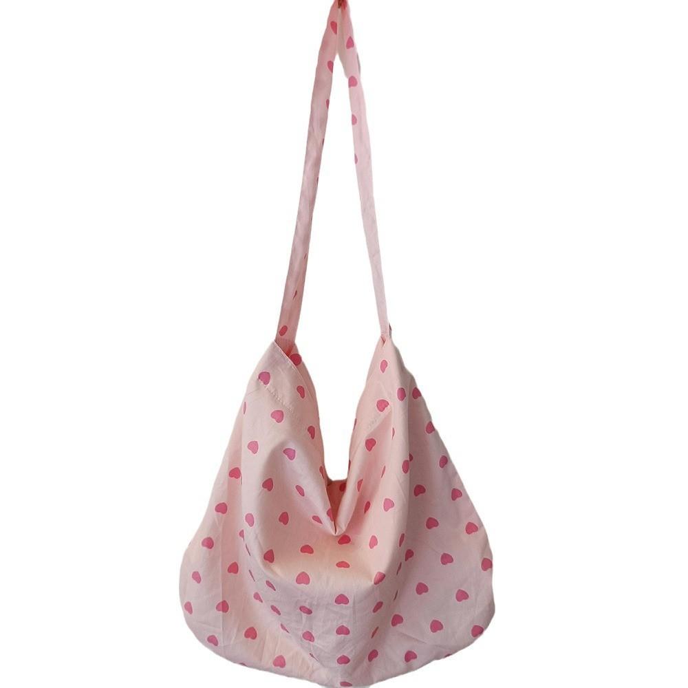 Chic Double Layered Canvas Crossbody Bag With Heart Design For Fashionable Girls