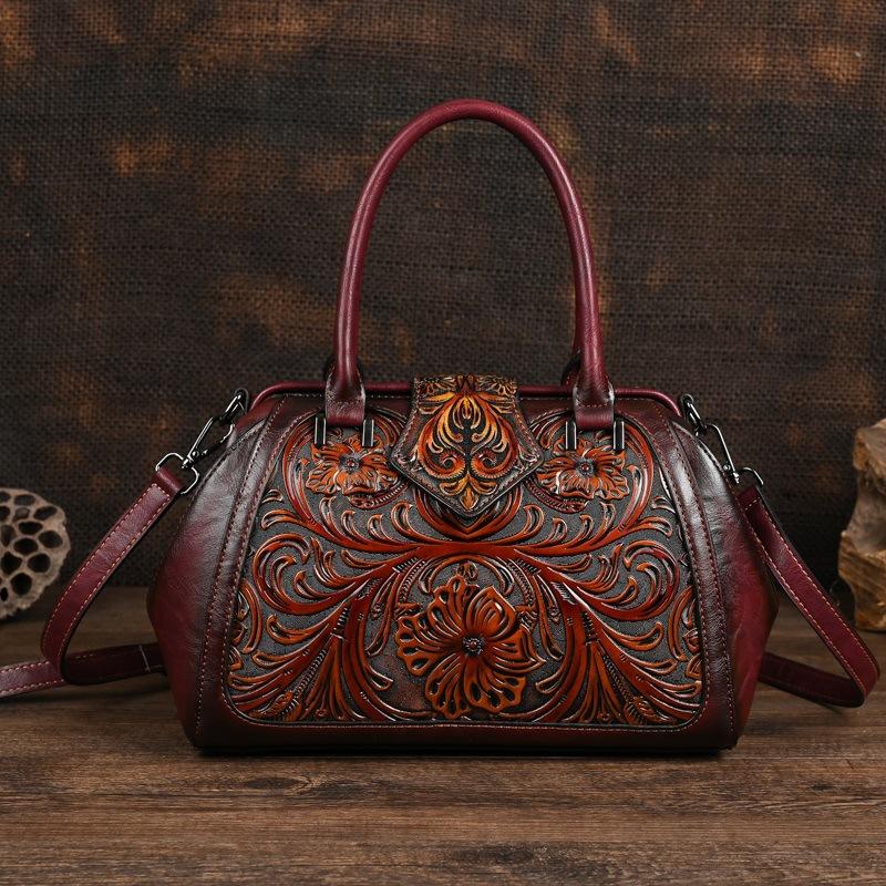 Johnature Retro embosovaná dámská kožená taška Luxusní kabelka Univerzální dámské kabelky přes rameno a crossbody