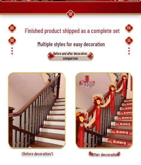 Creative Wedding Decoration Set: Stair Handrail Flowers & Bride Room Arrangement