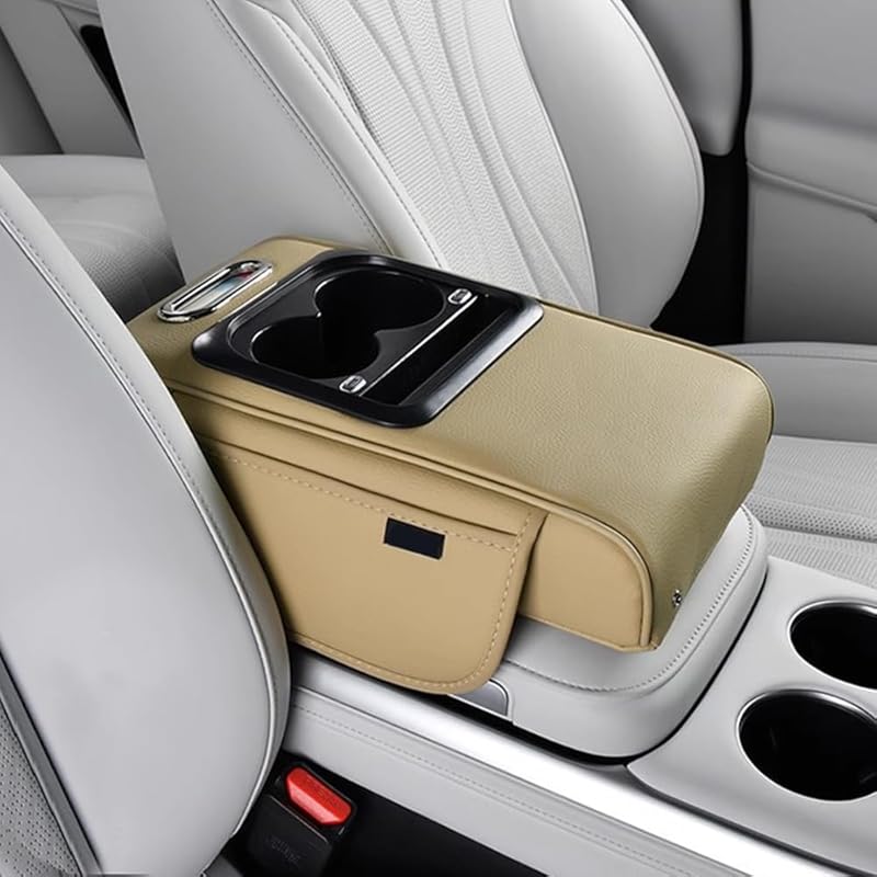 Multifunctional PU Leather Car Armrest Box Mat, 2026 New Universal Car Armrest, Durable Center Console Organizer for Family Travel, Portable Cars