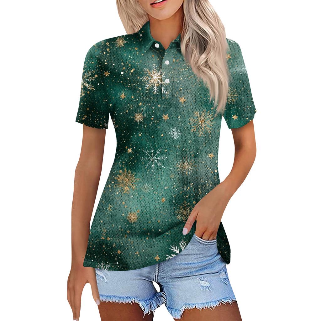Dámská móda Neformální košile s potiskem s klopou a krátkým rukávem Dámské topy se zapínáním na knoflíky
