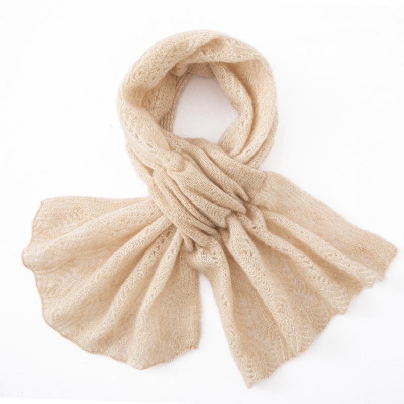 Women's 100% Cashmere Color Block Scarf: Autumn/Winter Style, Neck Protection, Perforated Knit, Hollow Out Design