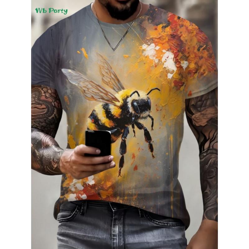 Lustiges 3D-Tier Herren-T-Shirt Sommer Street Herren Kurzarm-T-Shirt Rundhals Herren-T-Shirt Vielseitige Übergroße Herrenbekleidung