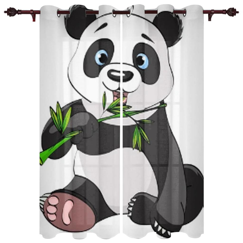 Animal Cute Panda Bamboo Window Curtains Bedroom Kitchen Decor Curtain Panel Window Curtains for Living Room