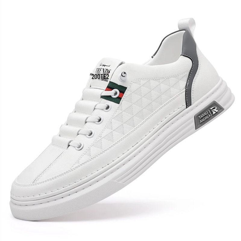 Men's 2024 Autumn Trend: Super Soft Genuine Leather White Skate Shoes - Breathable, Versatile, Casual Sports Style.