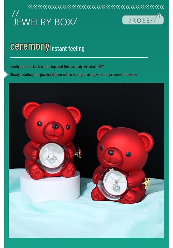Mini Teddy Bear Flower Jewelry Box - Rotating Storage for Rings & Necklaces, Valentine's Day Gift
