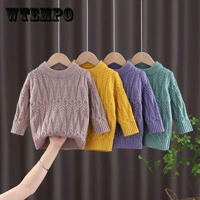 Children's Sweater Winter Style Solid Color Boys' Base Sweater Loose Knit Sweater Round Neck