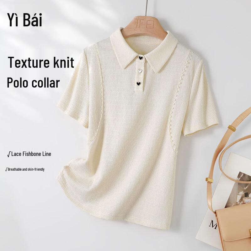 Women s Waffle Knit Polo T-shirt with Lace Trim XL
