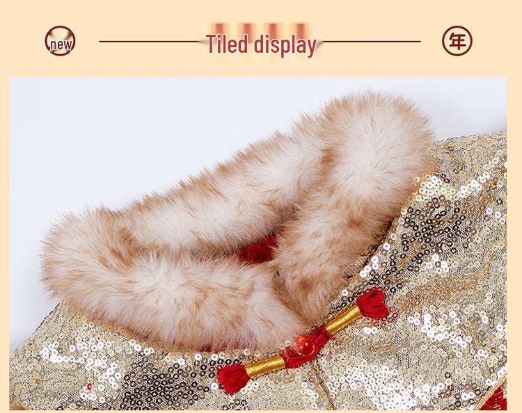 Girls' Winter Chinese Tang Suit Hanfu Set: Velvet, Thick, Trendy Two-Piece New Year Outfit