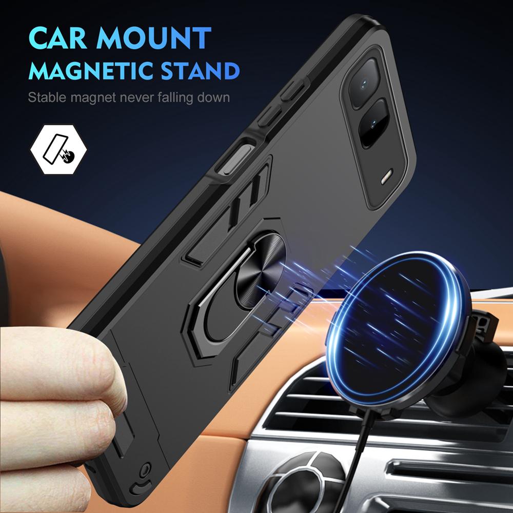 KEYSION Shockproof Armor Case for Infinix Hot 60i 5G Soft Silicone+PC Metal Ring Stand Phone Back Cover for Infinix Hot 60i 5G