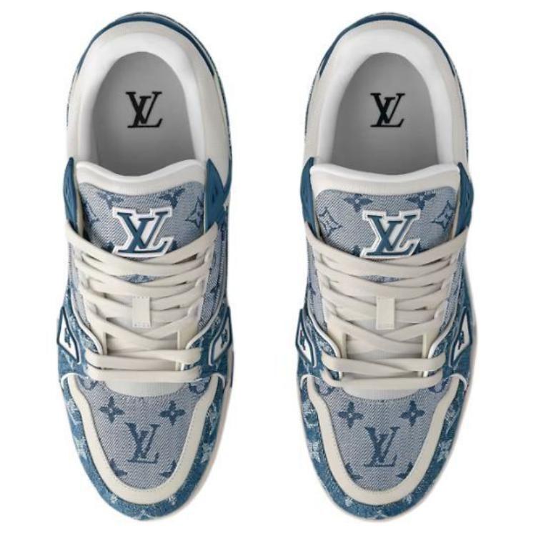 Louis Vuitton Trainer Cow Leather Low Top Skateboard Shoes Unisex Blue White 1ADHIT