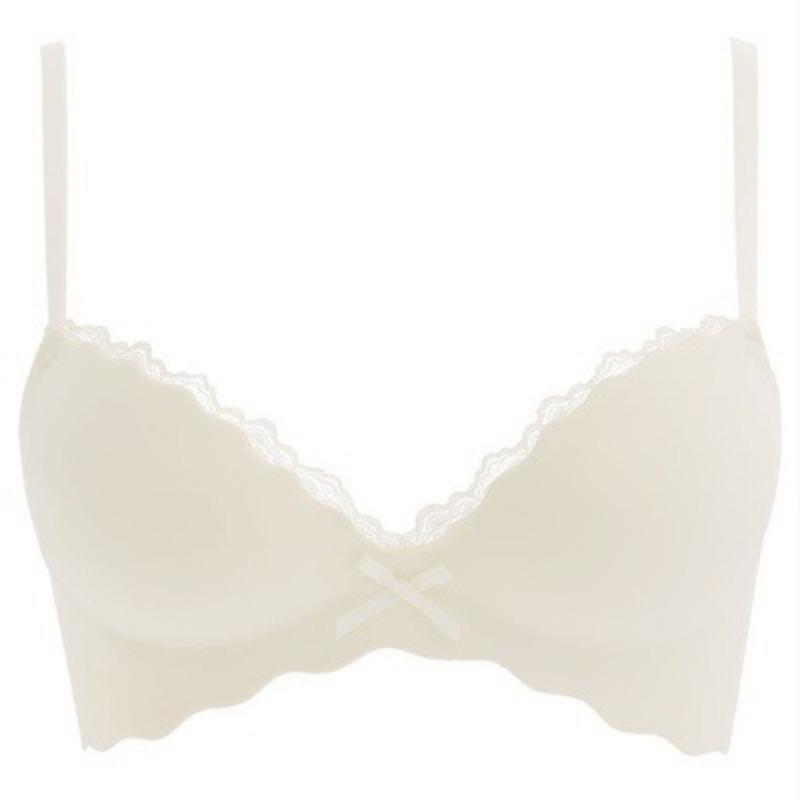 Light Purple Wireless Push-Up Bra with Lace Trim and Bow Detail