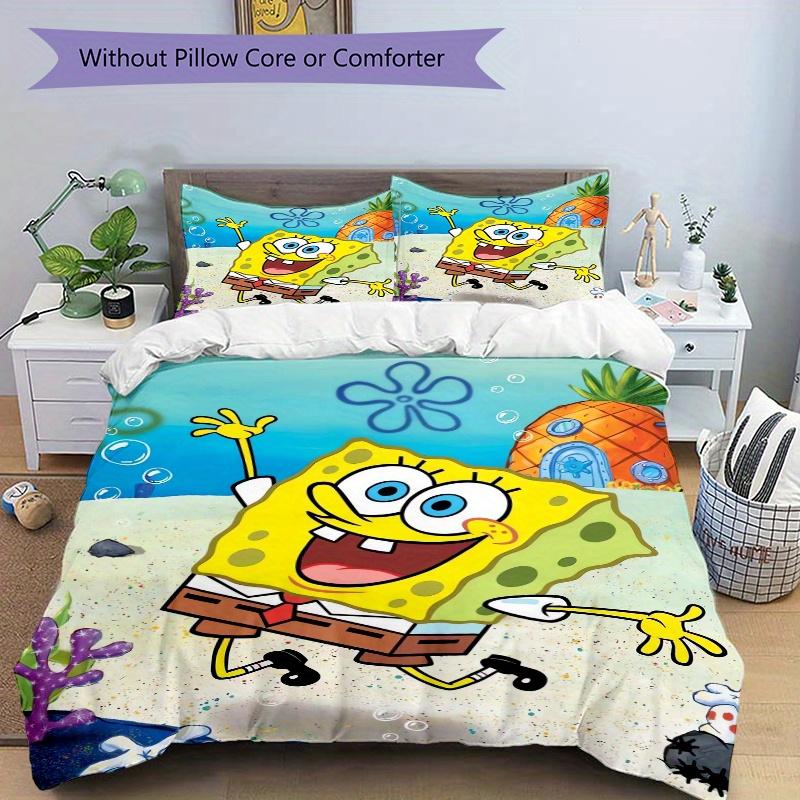 3pcs SpongeBob SquarePants Bedding Set - 1 Soft Quilt Cover + 2 Pillowcases, Machine Washable - Suitable for All Seasons, Perfect Gift for Family and