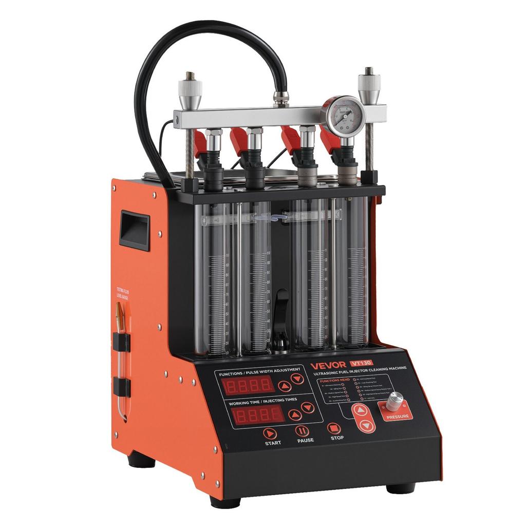 Fuel Injector Cleaner Tester, 9 Test Modes, 4-Cylinder 28kHz Ultrasonic Cleaning Machine, Automotive Injector Cleaner Machine with Drain Valve and 12V
