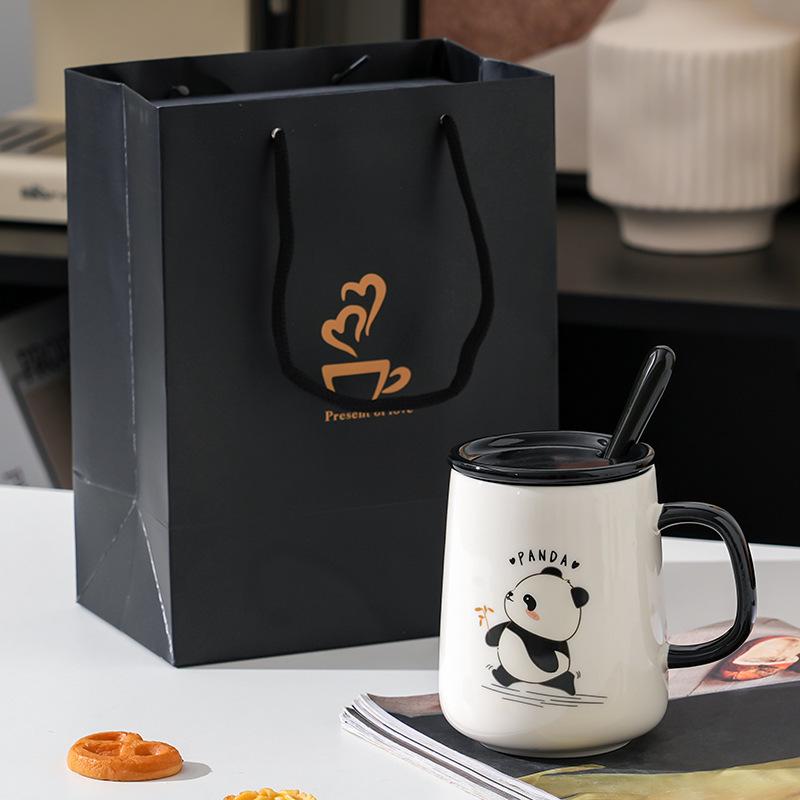 Panda Ceramic Mug with Lid and Spoon - Creative Gift for Home, Office, or Student