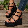 Nieten High Heel Sandalen für Damen Sommer Dicke Sohle Offene Zehen Keil Plateau Sandalen Damen