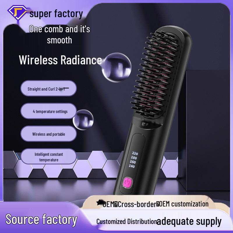 Wireless Rechargeable Ionic Hair Straightener & Curler - Portable, Dual-Purpose, Gentle on Hair розовый