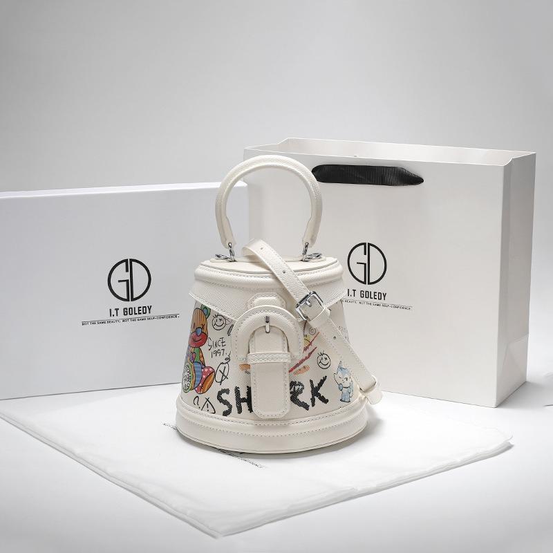 Hvauen Cute Graffiti Bucket Women's Bag New Niche Premium Crossbody Portable Shoulder Bag