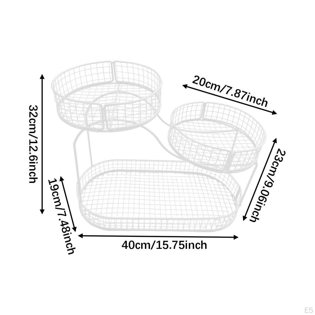 Countertop Fruit Basket 3 Tier Large Capacity Multipurpose Organizer Metal Mesh for Snack