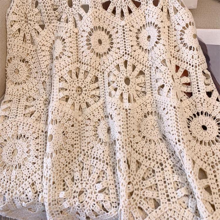 Sexy Lace Knitting Dress Women Hollow Out Long Vest Summer Loose Basic Tops O Neck Tees Dimanaf Style New