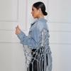 New Style Women's Denim Jacket with Back Mesh Fringe
